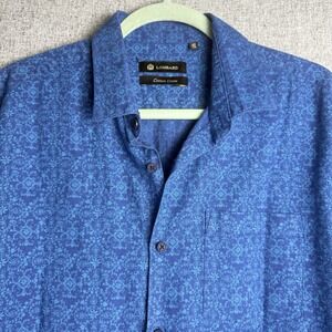 Lombard‎ Men's Long Sleeve Button Down Blue Floral Linen Blend Shirt MEDIUM 42cm